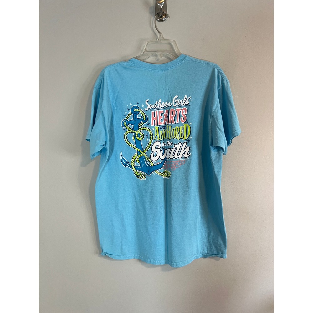 Gildan Southern Girls Hearts Anchored in the South Blue Graphic T-Shirt Large - Picture 3 of 6